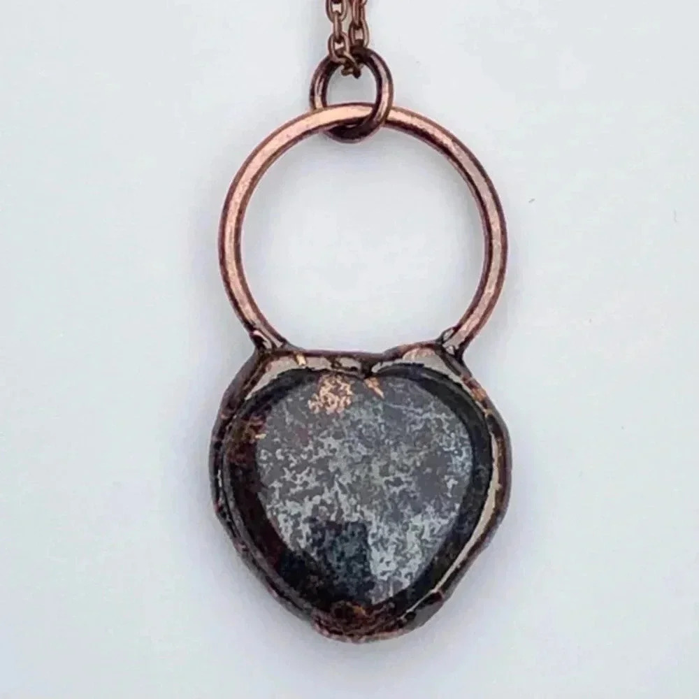 Gorgeous Handmade Heart Shape Coppernite and Antiqued Copper Rustic Necklace - Picture 2 of 4